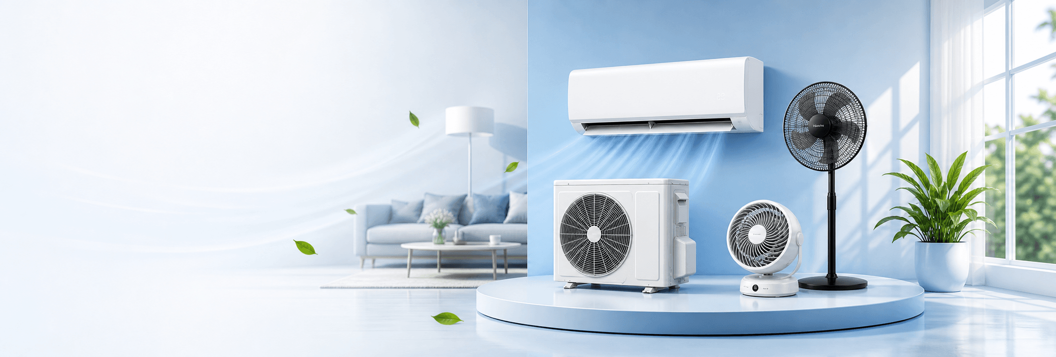 Climatiseur et ventilateur dans un intérieur frais
